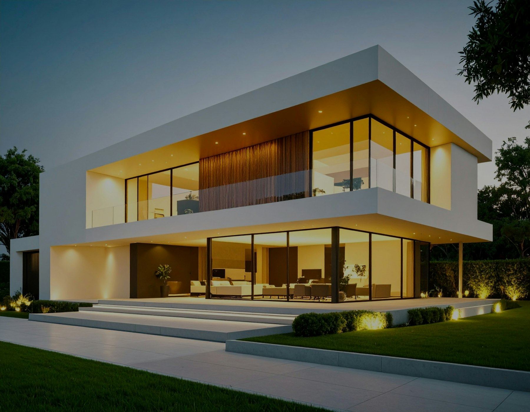 Villa contemporaine éclairée de nuit